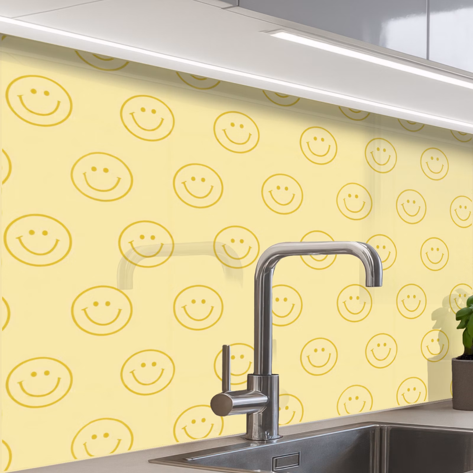 Crédence cuisine - Smileys - Motif - Rétro - Jaune pâle — 1