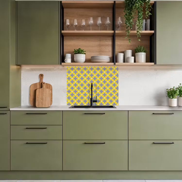 Crédence cuisine - Géométrique - Cercles - Moderne - Gris - Jaune — 7