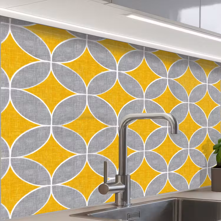 Crédence cuisine - Géométrique - Cercles - Texture - Gris - Jaune — 1