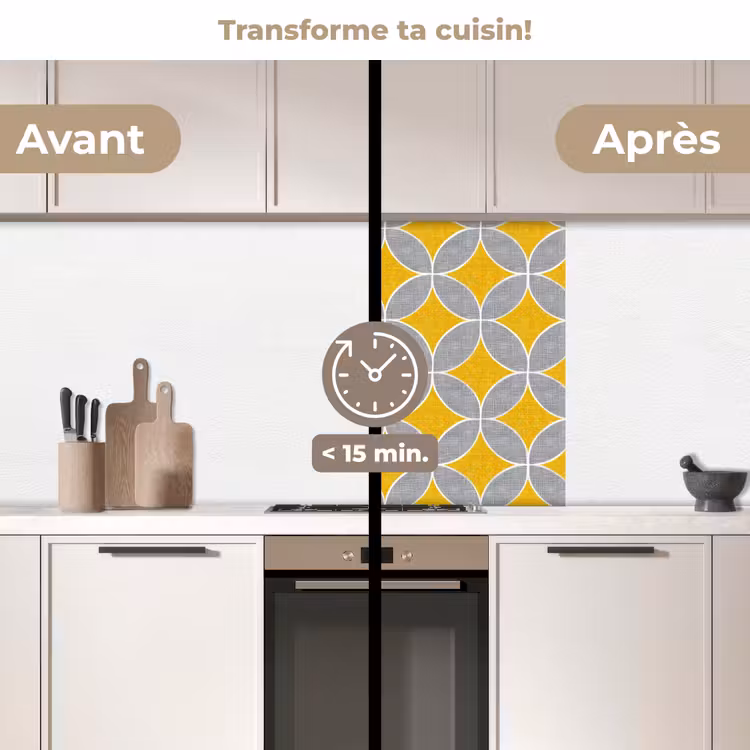 Crédence cuisine - Géométrique - Cercles - Texture - Gris - Jaune — 2