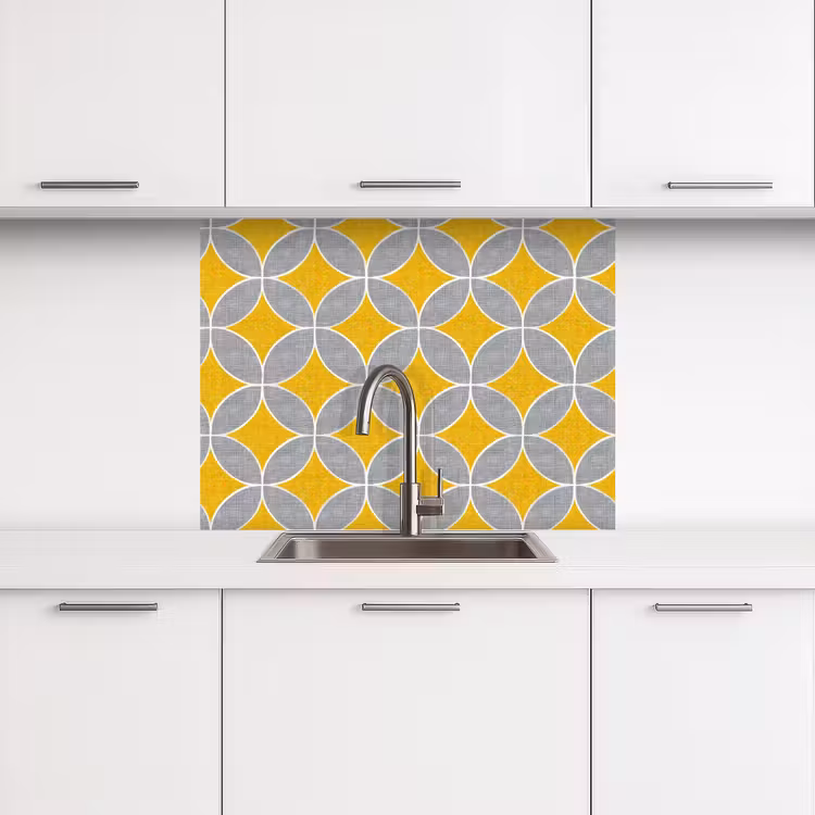 Crédence cuisine - Géométrique - Cercles - Texture - Gris - Jaune — 3