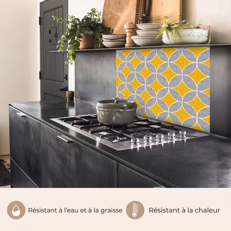 Crédence cuisine - Géométrique - Cercles - Texture - Gris - Jaune — 4