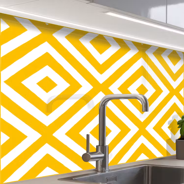 Crédence cuisine - Géométrique - Lignes - Moderne - Jaune - Blanc — 1