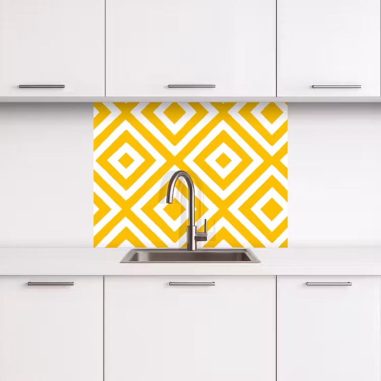 Crédence cuisine - Géométrique - Lignes - Moderne - Jaune - Blanc — 3