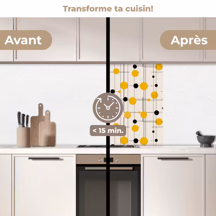 Crédence cuisine - Géométrique - Rétro - Lignes - Jaune ocre - Noir — 2
