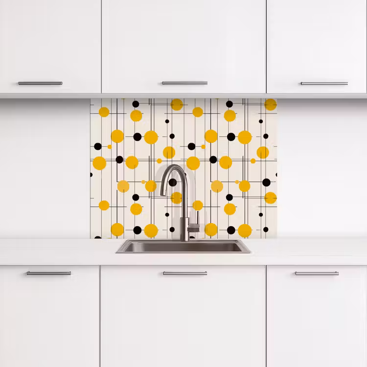 Crédence cuisine - Géométrique - Rétro - Lignes - Jaune ocre - Noir — 3