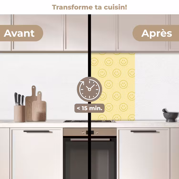 Crédence cuisine - Smileys - Motif - Rétro - Jaune pâle — 2