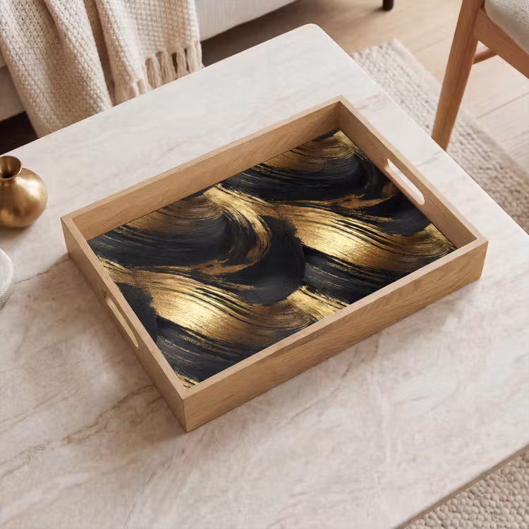 Plateau - Couches de peinture - Abstrait - Or - Noir — 2