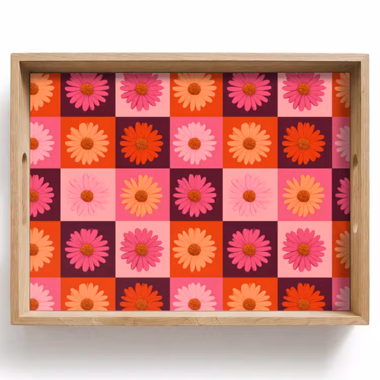 Plateau - Pâquerettes - Damier - Rétro - Rose - Orange — 1