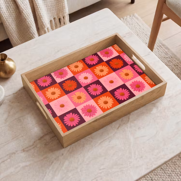 Plateau - Pâquerettes - Damier - Rétro - Rose - Orange — 2