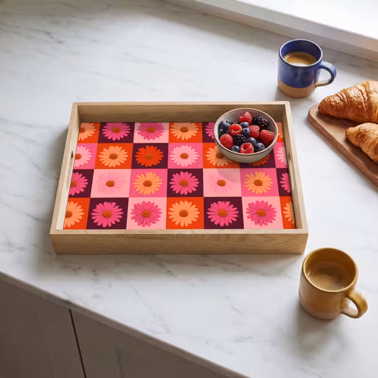 Plateau - Pâquerettes - Damier - Rétro - Rose - Orange — 3