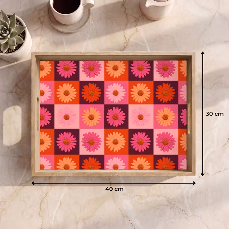 Plateau - Pâquerettes - Damier - Rétro - Rose - Orange — 7