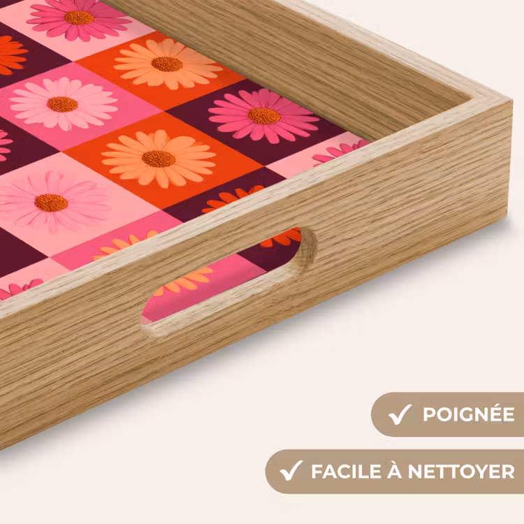 Plateau - Pâquerettes - Damier - Rétro - Rose - Orange — 8