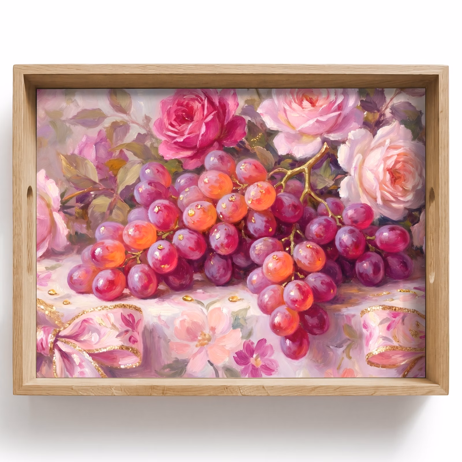 Plateau - Nourriture - Fleurs - Nature morte - Rose - Or — 1