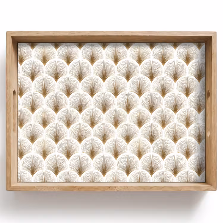 Plateau - Éventails - Art déco - Élégants - Dorés - Blancs — 1
