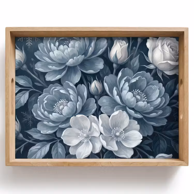 Plateau - Fleurs - Bouquet - Hiver - Abstrait - Bleu — 1