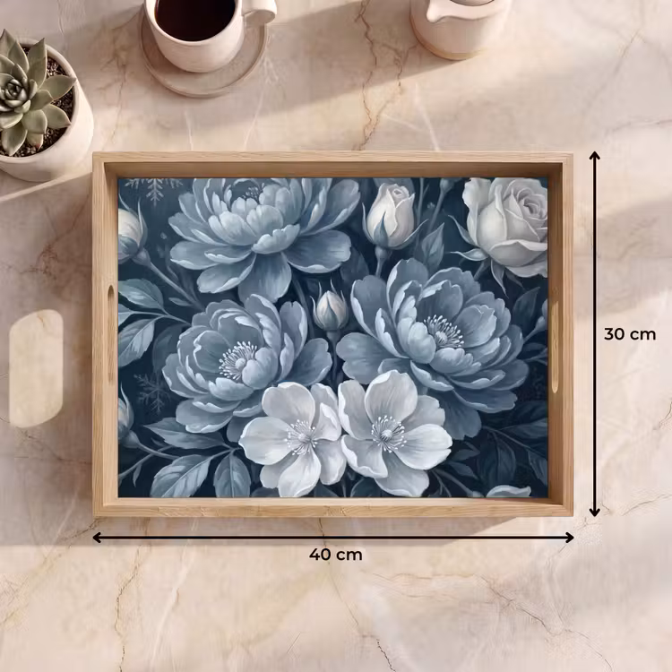Plateau - Fleurs - Bouquet - Hiver - Abstrait - Bleu — 7