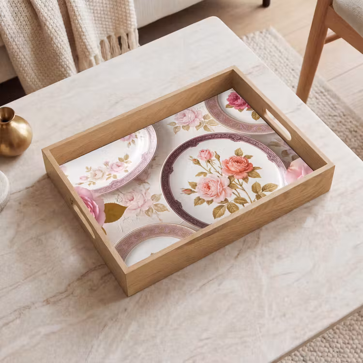 Plateau - Fleurs - Motif - Vintage - Rose - Décoration — 2