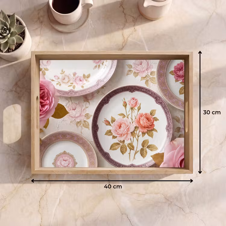 Plateau - Fleurs - Motif - Vintage - Rose - Décoration — 7