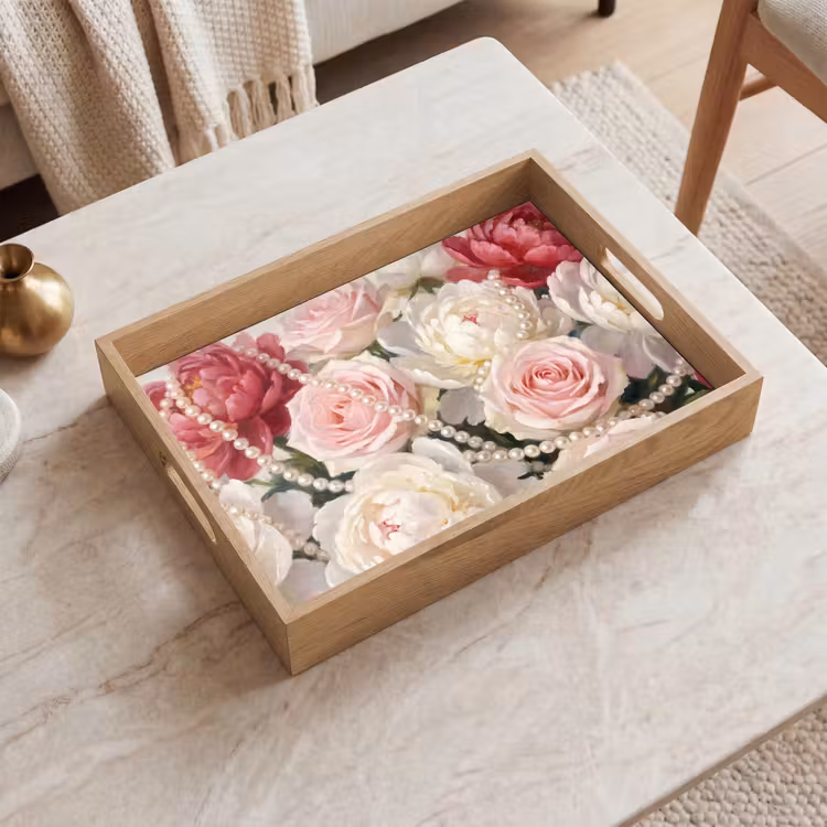 Plateau - Fleurs - Perles - Romantisme - Classique - Rose — 2