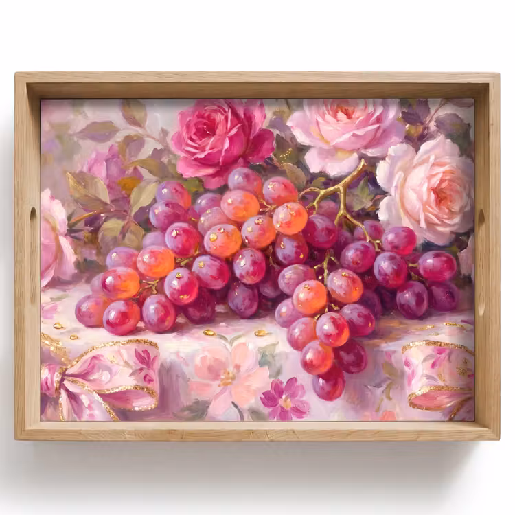 Plateau - Nourriture - Fleurs - Nature morte - Rose - Or — 1