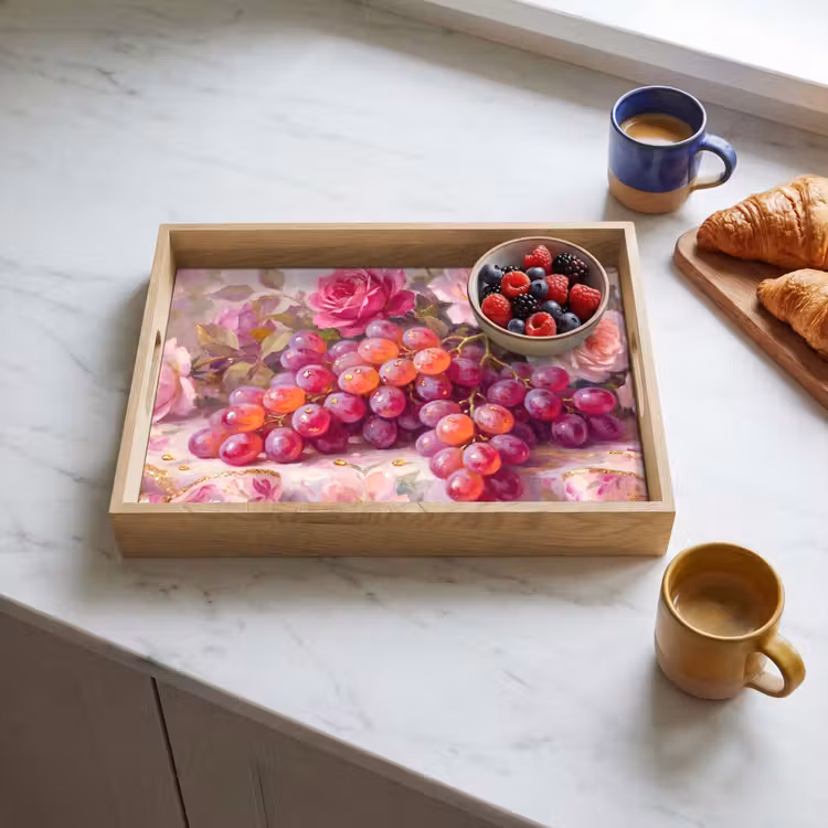 Plateau - Nourriture - Fleurs - Nature morte - Rose - Or — 3