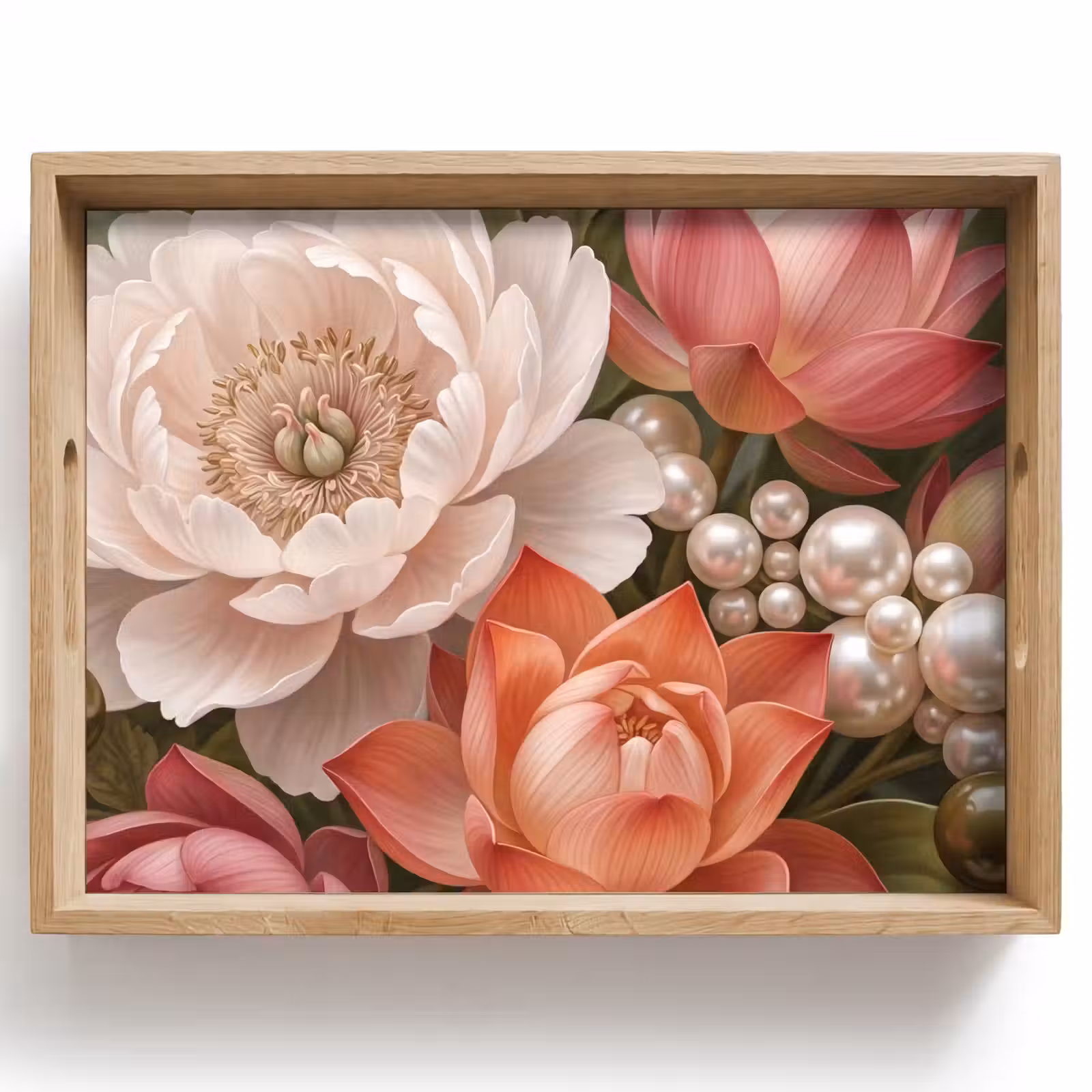 Plateau - Fleurs - Perles - Élégant - Rose - Blanc — 1