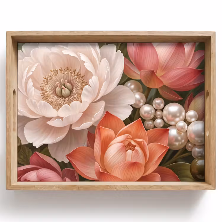 Plateau - Fleurs - Perles - Élégant - Rose - Blanc — 1