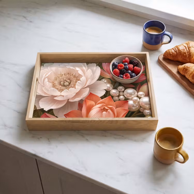 Plateau - Fleurs - Perles - Élégant - Rose - Blanc — 3
