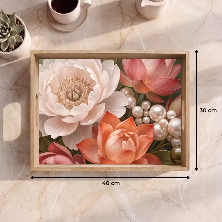 Plateau - Fleurs - Perles - Élégant - Rose - Blanc — 7