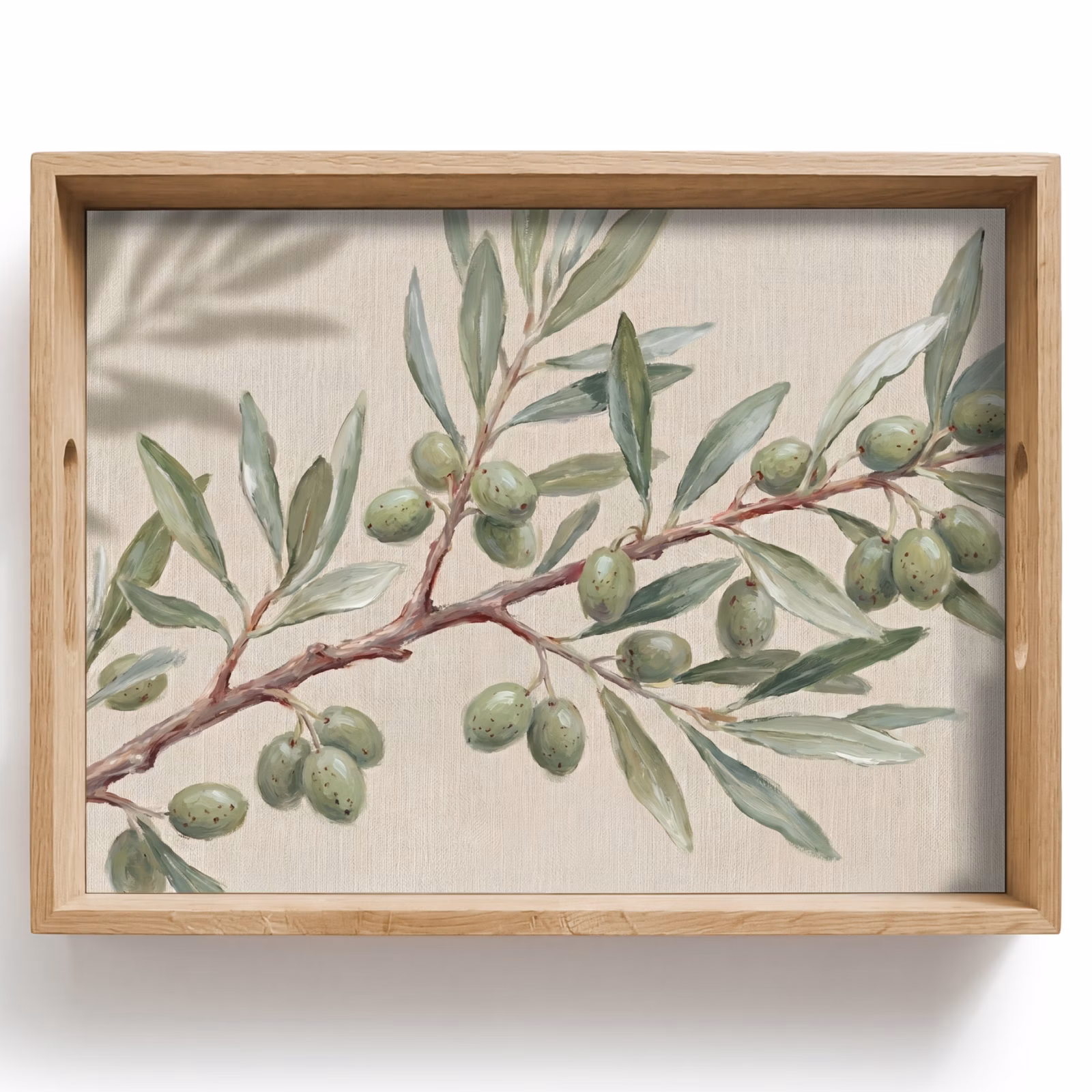 Plateau - Branche d'olivier - Feuilles - Nature - Vert - Beige — 1