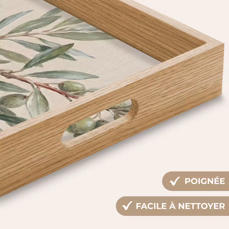 Plateau - Branche d'olivier - Feuilles - Nature - Vert - Beige — 8