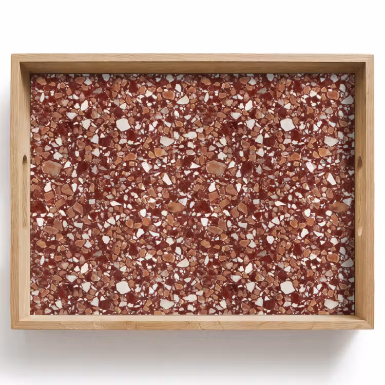 Plateau - Terrazzo - Motif - Texture pierre - Rouge-brun — 1