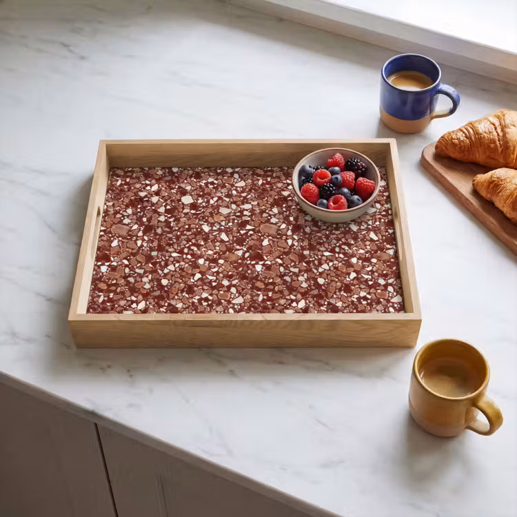 Plateau - Terrazzo - Motif - Texture pierre - Rouge-brun — 3