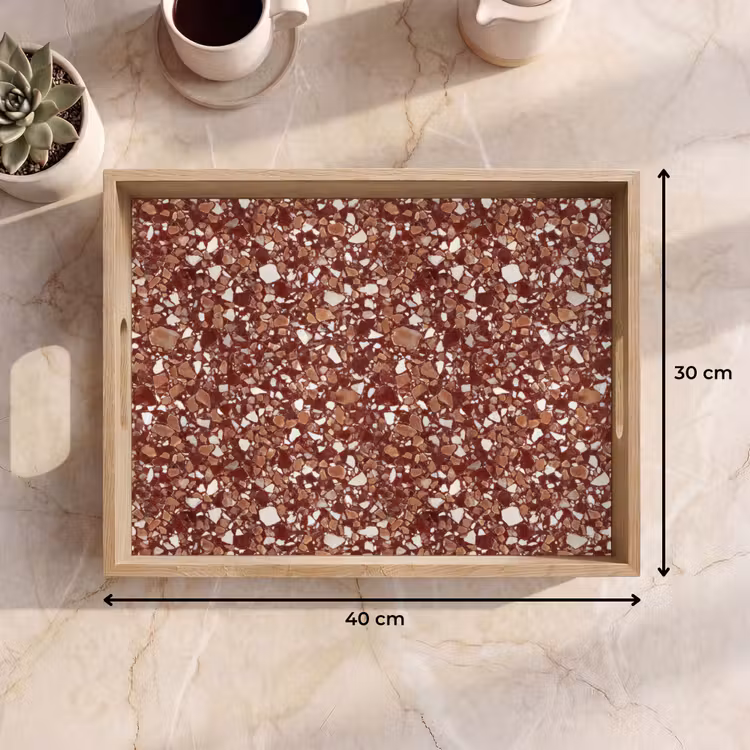 Plateau - Terrazzo - Motif - Texture pierre - Rouge-brun — 7