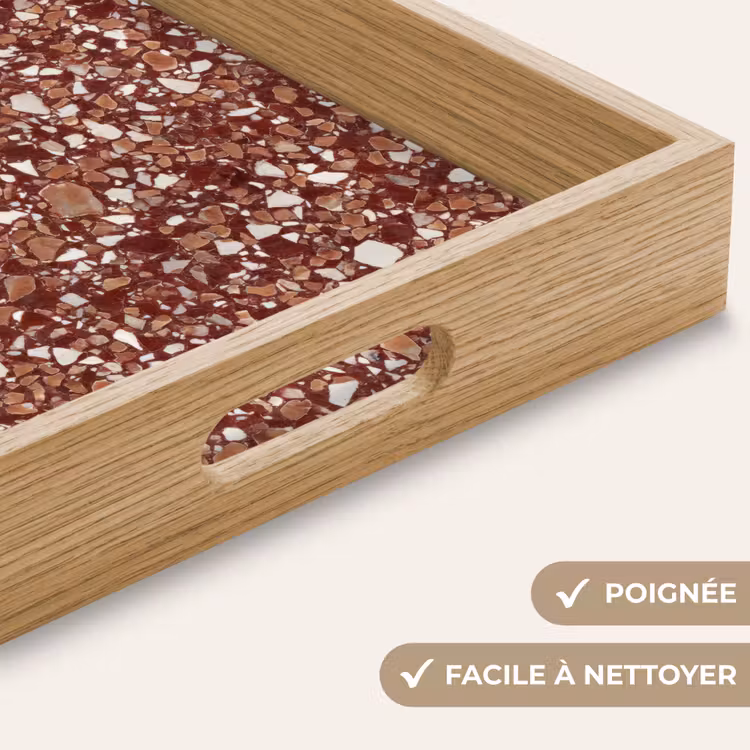 Plateau - Terrazzo - Motif - Texture pierre - Rouge-brun — 8