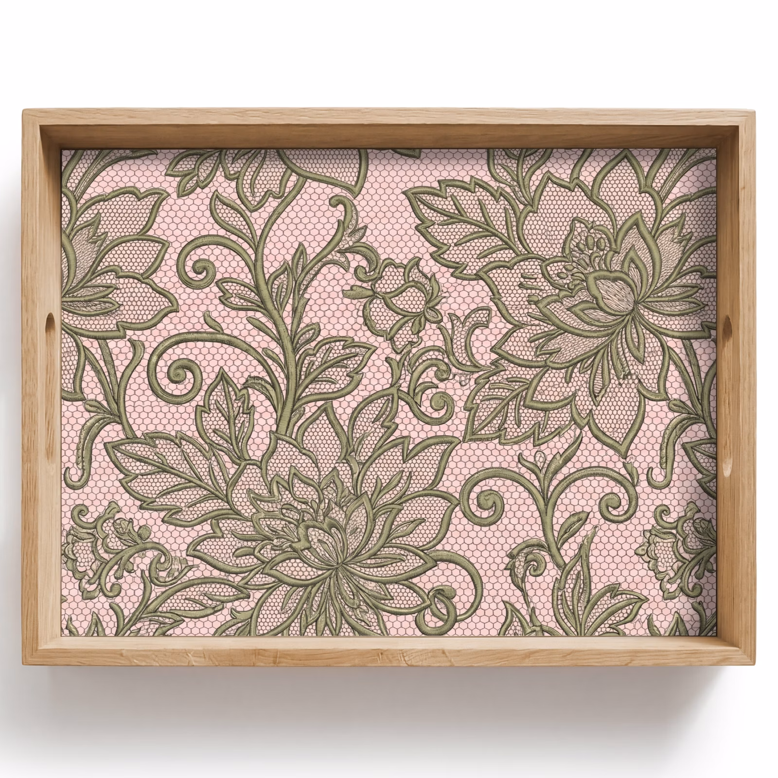 Plateau - Fleurs - Dentelle - Motif - Classique - Vert — 1