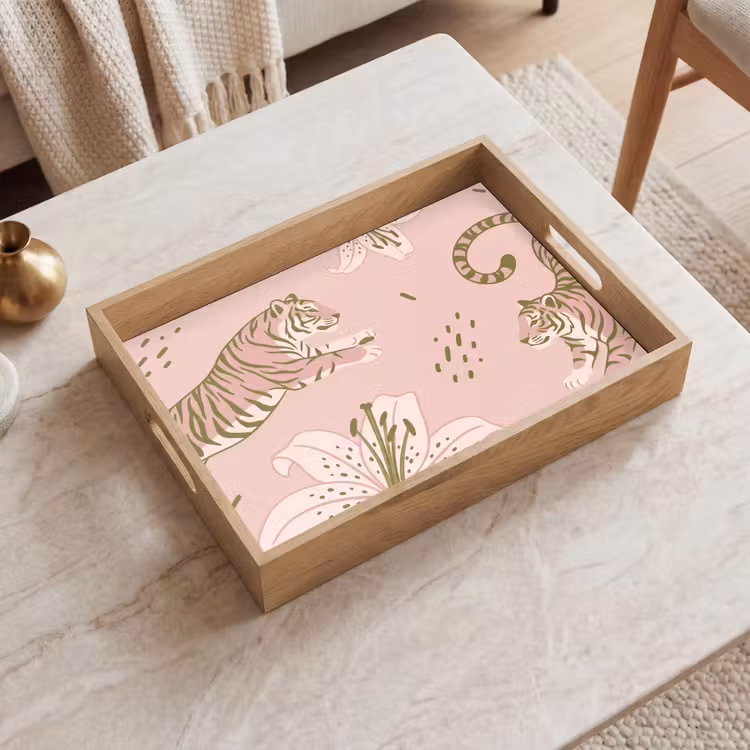 Plateau - Chat - Sautant - Fleurs - Abstrait - Rose — 2