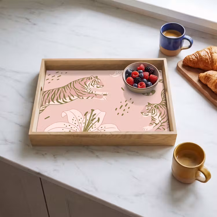 Plateau - Chat - Sautant - Fleurs - Abstrait - Rose — 3