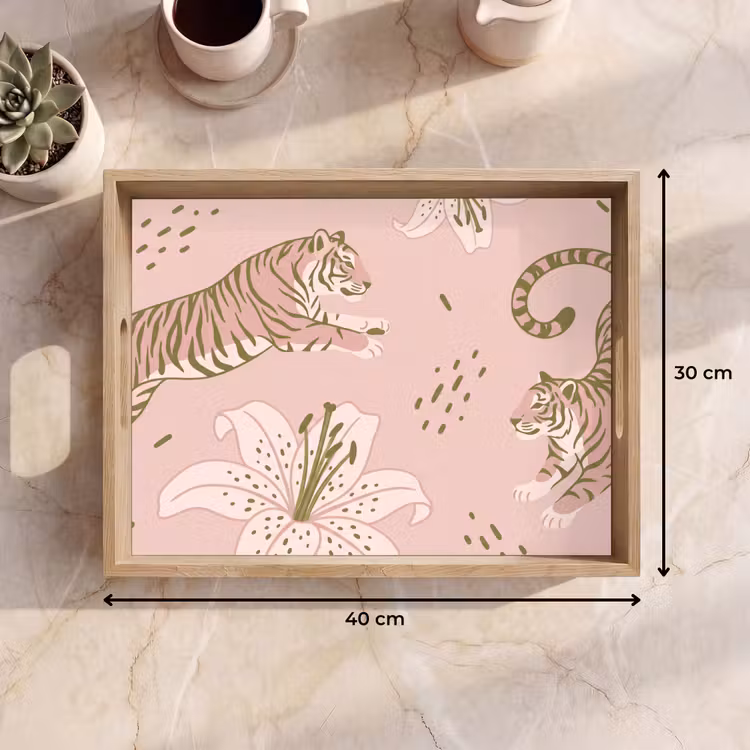 Plateau - Chat - Sautant - Fleurs - Abstrait - Rose — 7