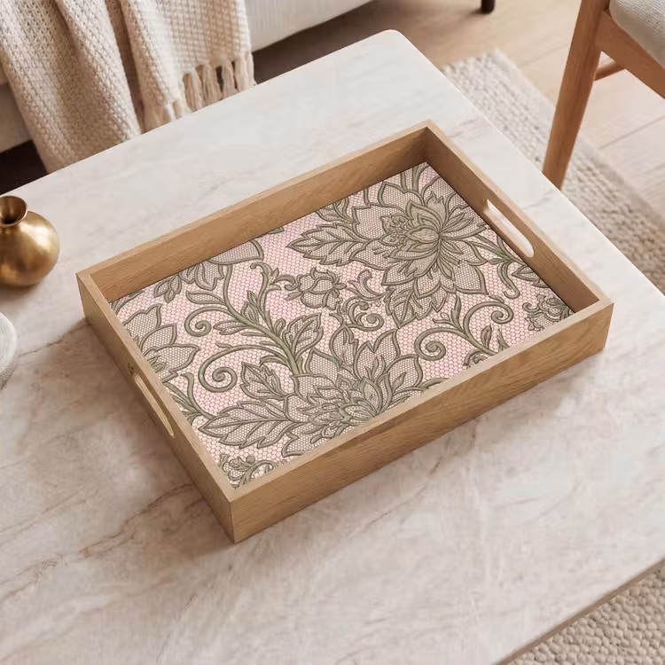 Plateau - Fleurs - Dentelle - Motif - Classique - Vert — 2