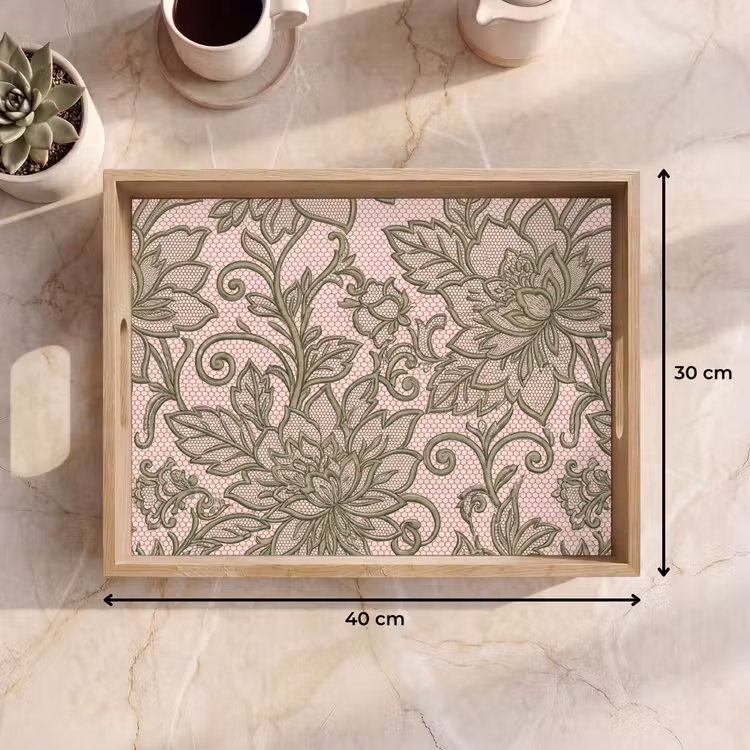 Plateau - Fleurs - Dentelle - Motif - Classique - Vert — 7