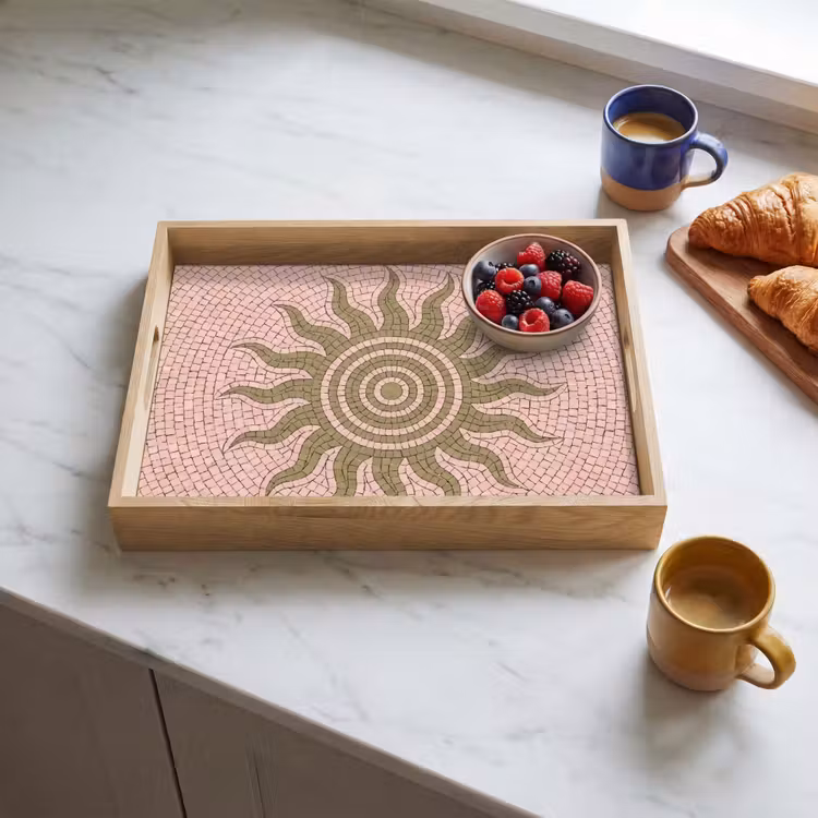 Plateau - Mosaïque - Soleil - Motif - Classique - Rose — 3