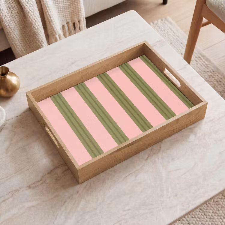 Plateau - Motif - Rayures - Abstrait - Rose - Vert — 2
