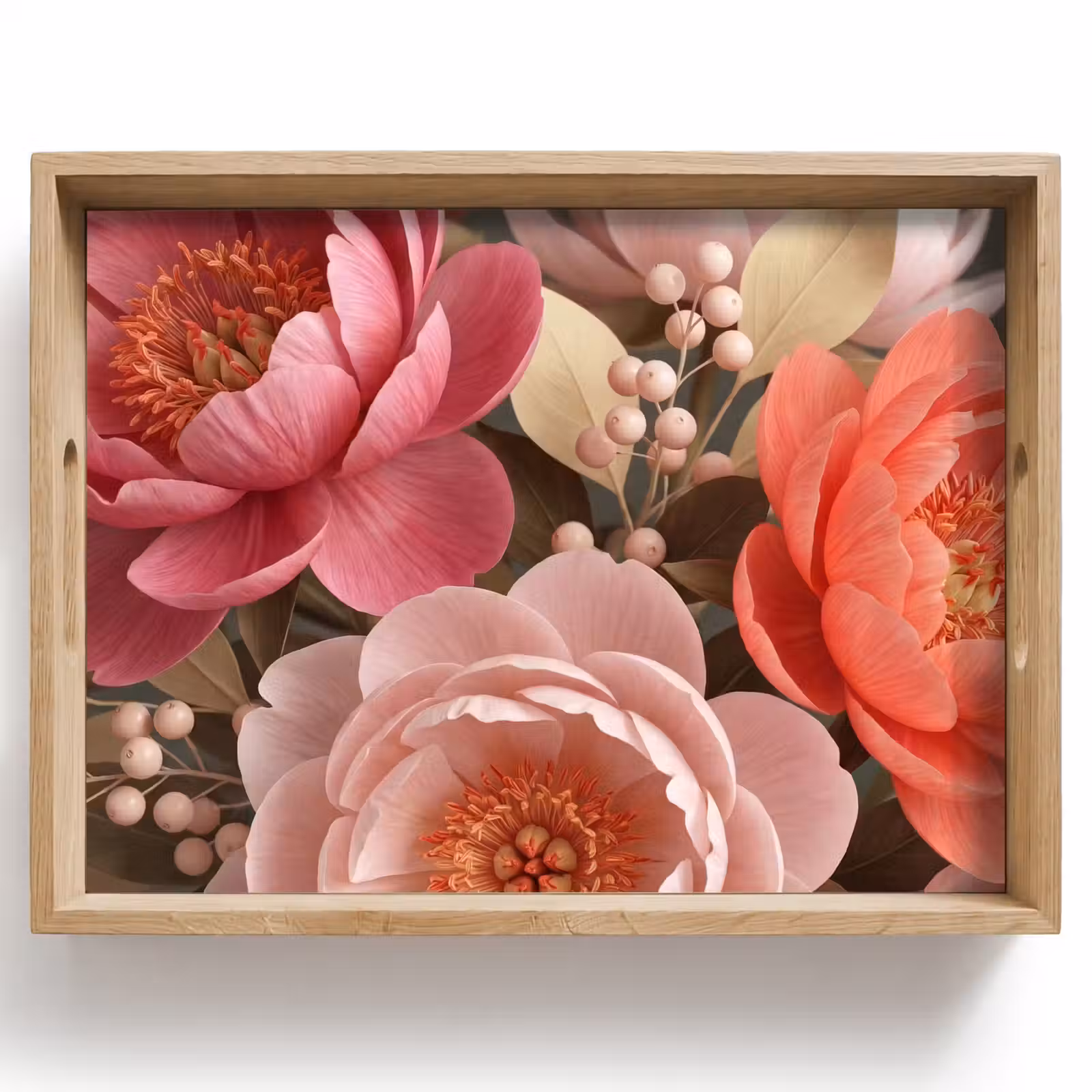 Plateau - Fleurs - Fleurs en boutons - Doux - Corail - Décoration — 1