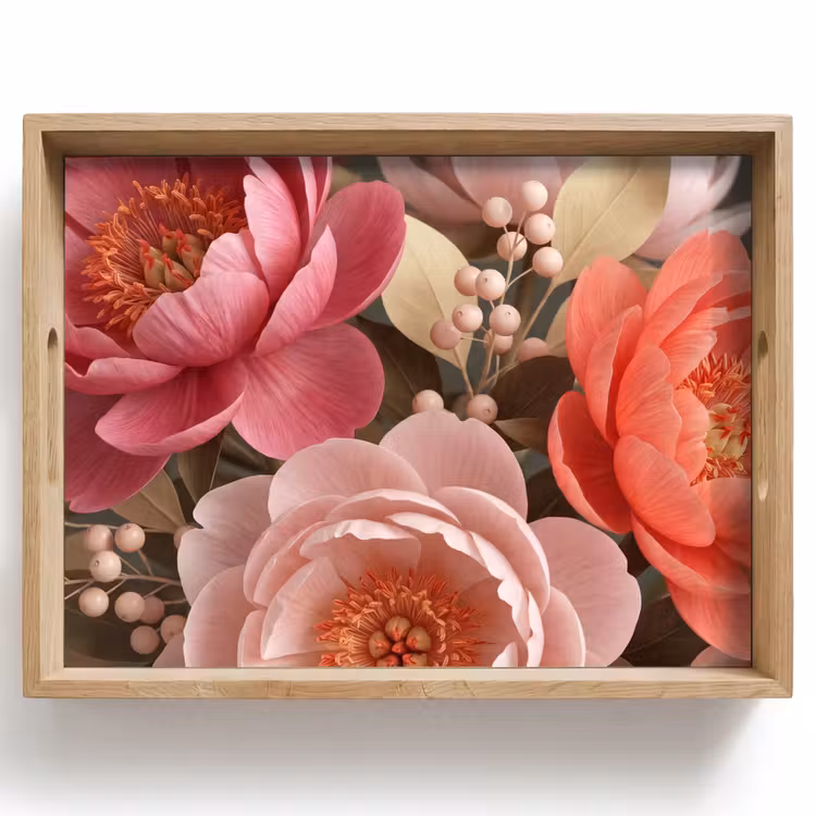 Plateau - Fleurs - Fleurs en boutons - Doux - Corail - Décoration — 1