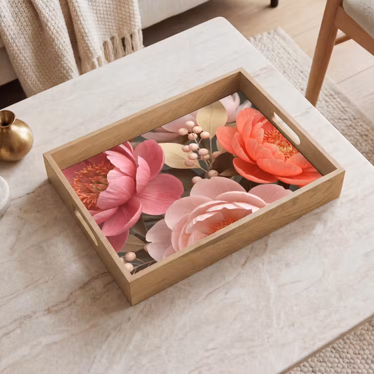 Plateau - Fleurs - Fleurs en boutons - Doux - Corail - Décoration — 2