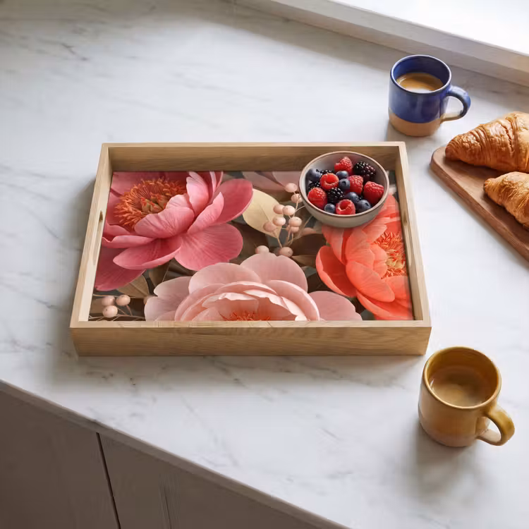 Plateau - Fleurs - Fleurs en boutons - Doux - Corail - Décoration — 3