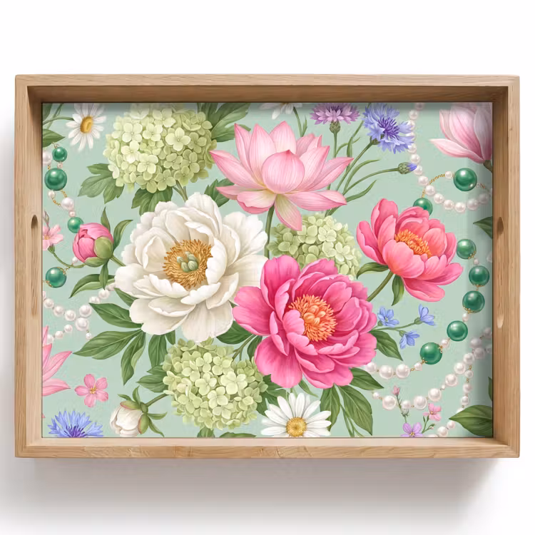 Plateau - Fleurs - Motif - Botanique - Vert — 1