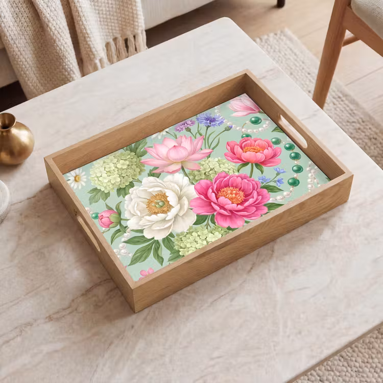 Plateau - Fleurs - Motif - Botanique - Vert — 2